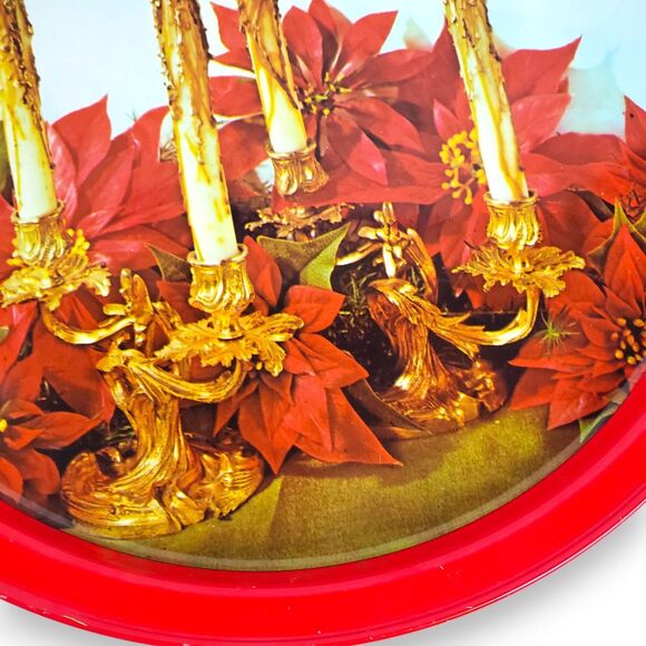 Vintage Set of 3 Christmas Tin Trays Atlantic Can Co Style Round Serving MCM - Picture 16 of 16